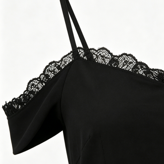 Pure color lace little black dress