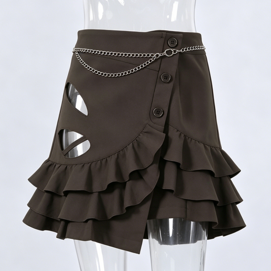 Women Brown Chain Mini Skirt
